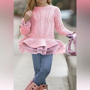 Mia Belle Girls pink cable knit tutu sweater